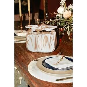 Lulus Essential Style Champagne Satin Knot Handle Clutch Bag Beige new